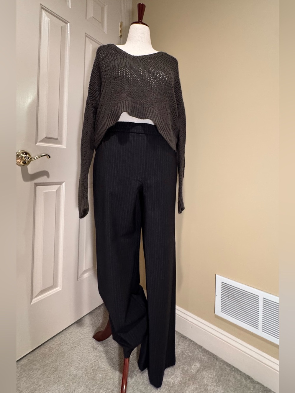 COS Women’s Contemporary Wool Trouser in Gray Pinstripe